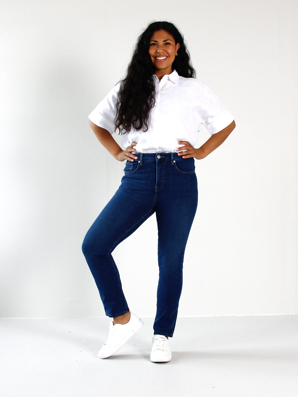 Eben tailored jeans til dame i Ocean Blue